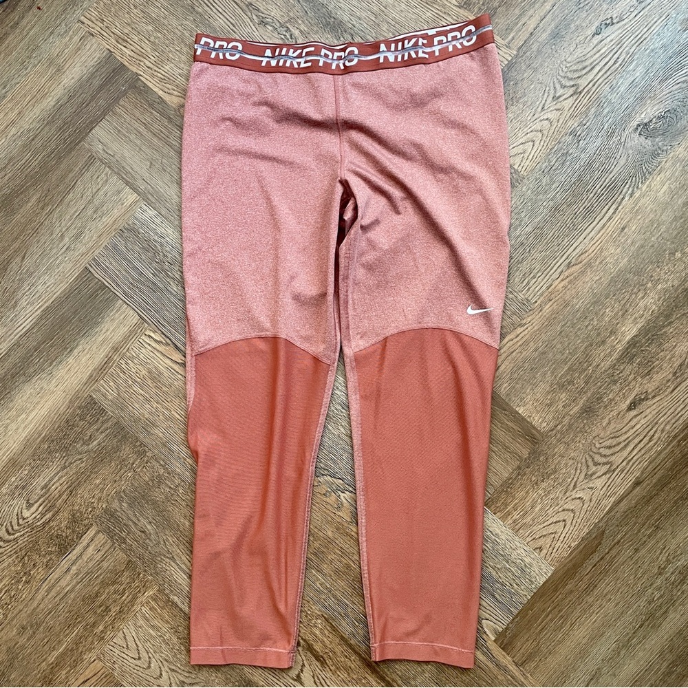 Nike Pro Dri-Fit Leggings Running Tights Mesh Capri Orange Peach Rust XL Dri Fit
